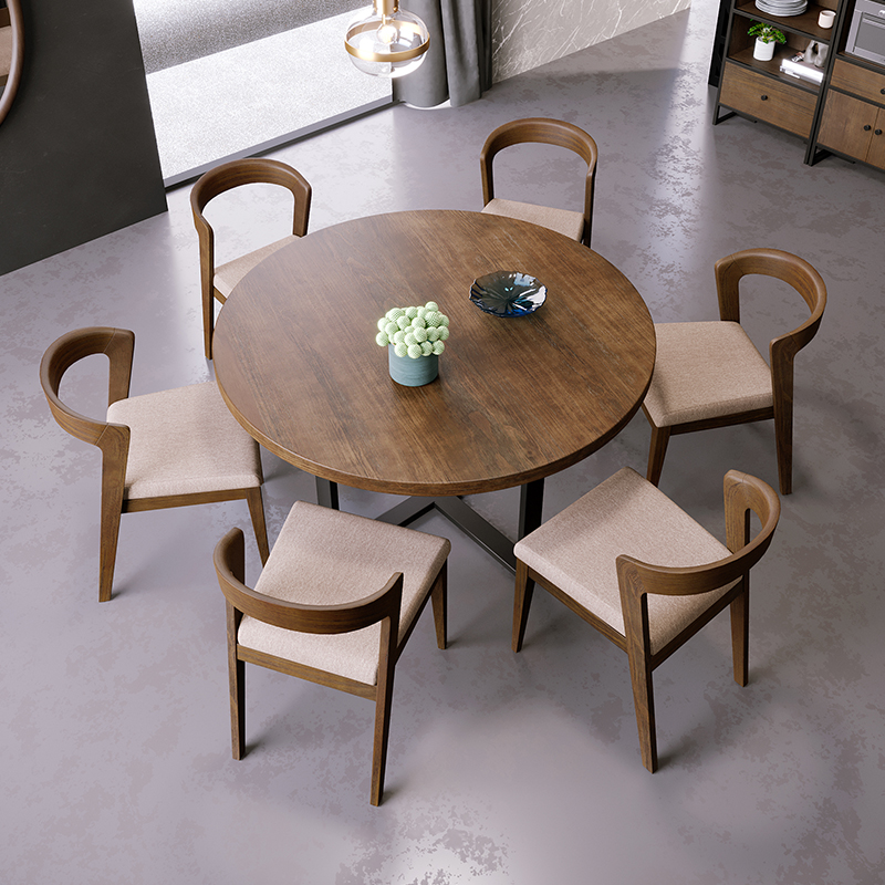 American retro solid wood table Home Small family type minimalist iron art round table hotel dining room in talks for dinner table