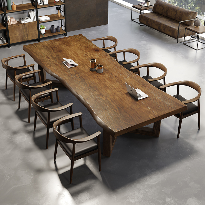 Large solid wood conference table long table 6 people 8 people desk large board table workbench negotiation table reception table and chair combination