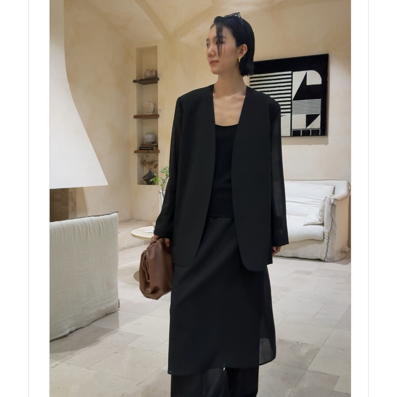 Shanji 【Elegant and Uninhibited】Ultra-Thin Blazer Made of Ultra-Fine Worsted Wool, High-End Slimming Silhouette Top for Summer
