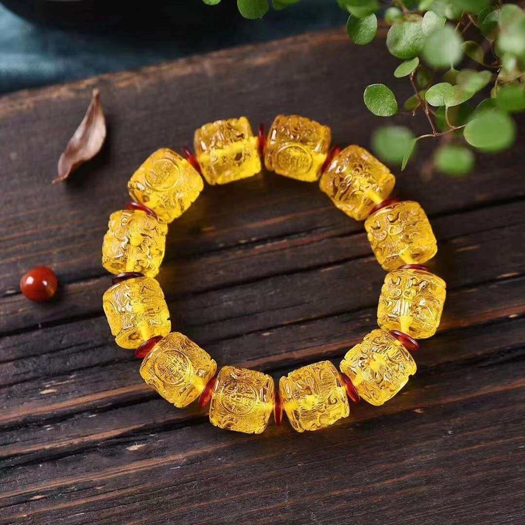 Natural Honey Wax Gold Perk Engraving Foru Subucket Beads Handstring 6A Water Purification Material Natural Amber Wax Male and female