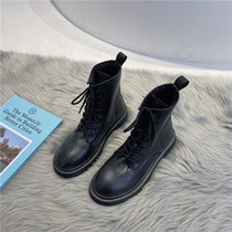 Martin boots female winter plus suede 2020 new Inn Wind students Korean version 100 hitch soft leather black short boots inn