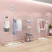 Clothing store hanger display rack floor-standing women's clothing store shelf display side hanging simple light luxury wind silver clothes rack