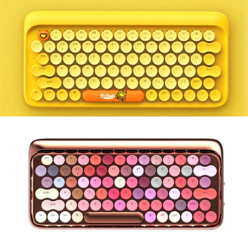 Lovefferdot Round Point Mechanical Keyboard Bluetooth Wireless Green Shaft Girls Cute Lipstick Blooming Little Yellow Duck MAC Rider