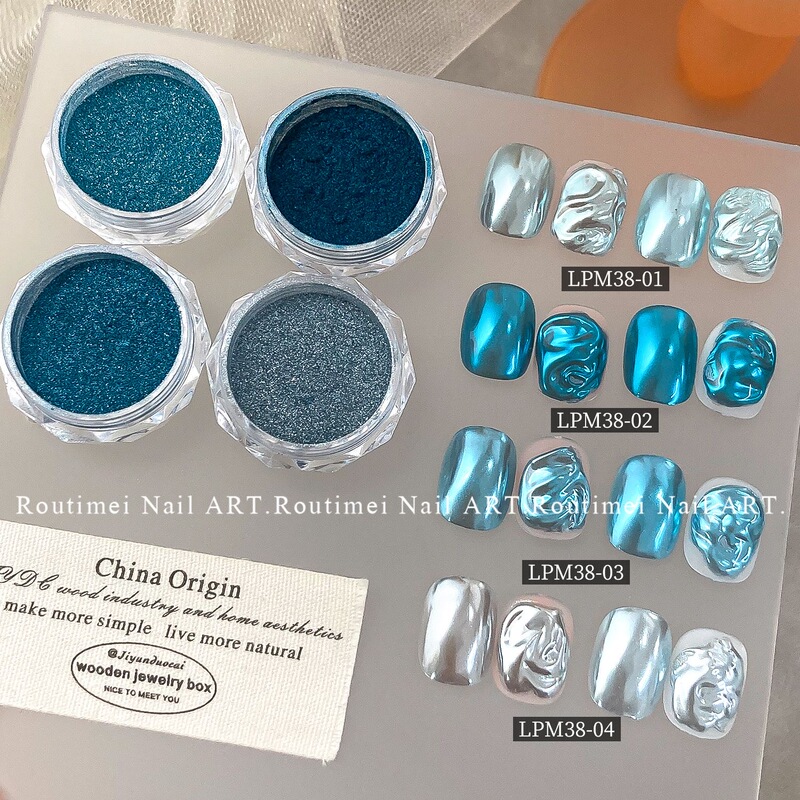 New Nail Art Blue Magic Mirror Powder Four Colors Translucent Light Blue Dark Blue Metallic Glossy High-End Nail Accessories New Nail Art Blue Magic Mirror Powder Four Colors Translucent Light Blue Dark Blue Metallic Glossy High-End Nail Accessories