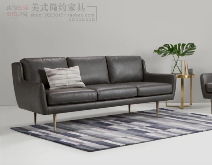 Sofa da nghệ thuật Bắc Âu giải trí đơn đôi ba ghế sofa da rắn sofa gỗ Mỹ - Ghế sô pha