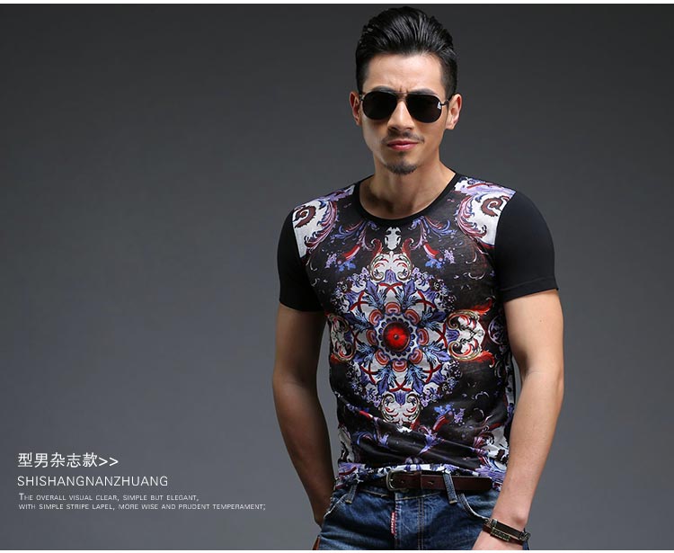 2011莱佰叶夏季印花男纹身短袖T恤修身潮流圆