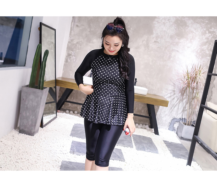 Kiểu dáng mới của Hàn Quốc xẻ bụng mỏng che mỡ cộng với tăng mỡ Mỡ quần bơi MM bảo thủ áo tắm nữ 1803 - Bộ đồ bơi hai mảnh bikini 2 mảnh màu đen	