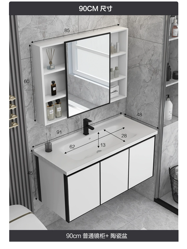 tủ gương lavabo Mới dày không gian nhôm phòng tắm tủ kết hợp căn hộ nhỏ chậu rửa phòng tắm tủ rửa bàn gốm tích hợp lưu vực tủ gương treo phòng tắm tủ gương phòng tắm có đèn