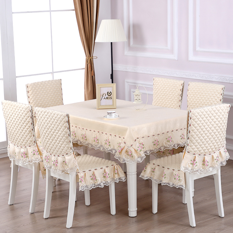 Bàn vải bọc ghế đặt bộ bàn ăn Trung Quốc đệm ghế bao gồm bàn châu Âu và bộ bàn ghế hình chữ nhật tròn khăn trải bàn - Khăn trải bàn khăn trải bàn nhựa pvc