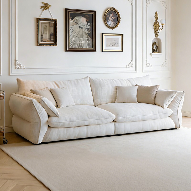 Graudot French-Style Cream Fabric Sofa Dopamine Living Room Designer Small Apartment Straight-Row Chenille Sofa