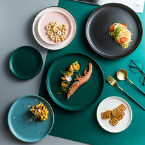 Nordic Creative Ceramics Western Dining Tray Home Dish Trays Steak Tray Cutlery Dish Cutlery Breakfast Dish Sweet Pan Round Flat Pan