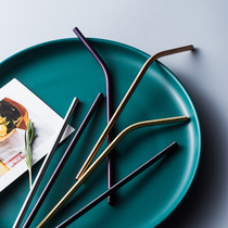 ins color 304 food grade stainless steel straw drinking tube long suction milk tea bending straw coffee stirring tube send the brush