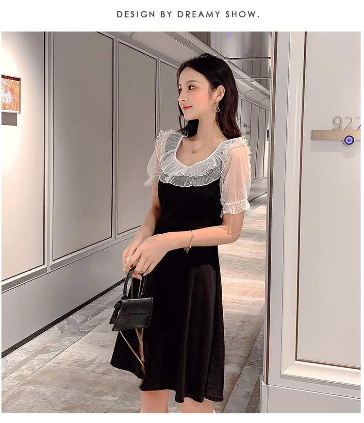 VK旗艦店 韓系小心機甜美蝴蝶結收腰短袖洋裝