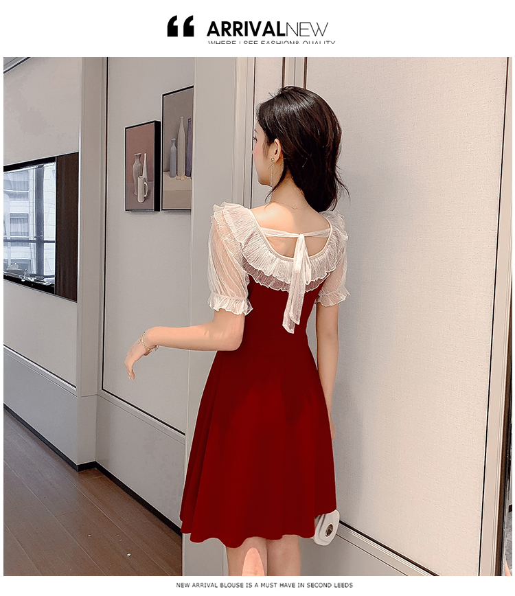 VK旗艦店 韓系小心機甜美蝴蝶結收腰短袖洋裝