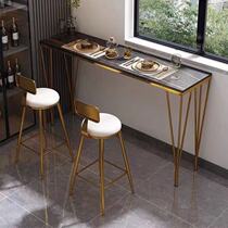 Nordic rock slab marble balcony high feet against the wall bar table home light luxury long milk tea shop table and chair combination