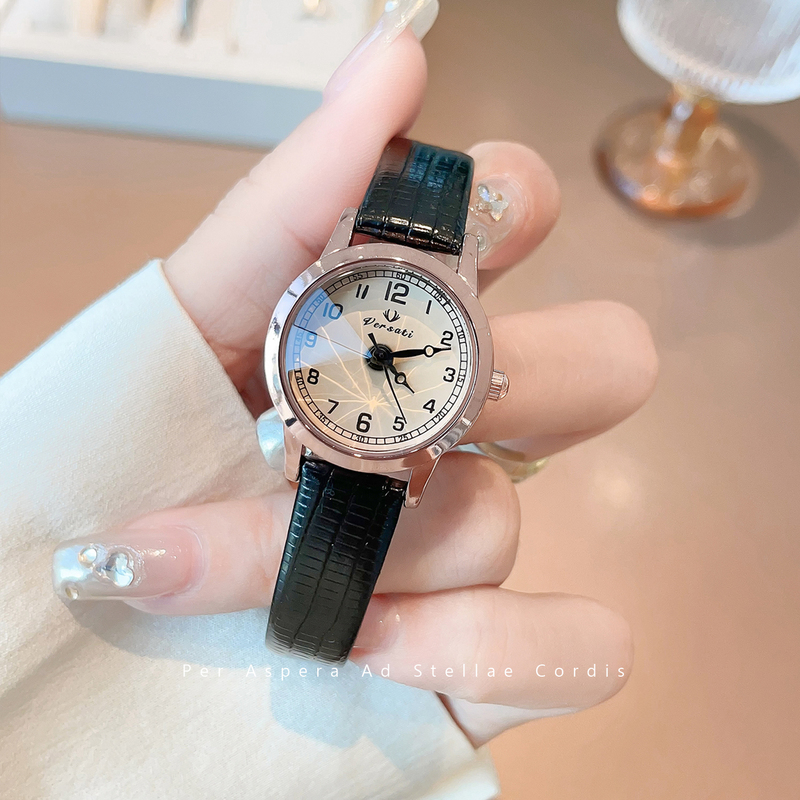Women's Watch, Female Model, Suitable for Middle and High School Students, Leather Strap, Exam-Specific Watch, Silent, Thin Strap, Quartz, Waterproof, Compact