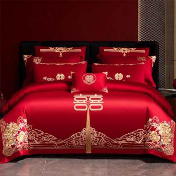 New chinese style full cotton grinding embroidery wedding four-piece set