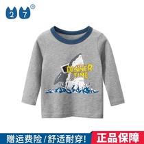 27kids boys autumn childrens clothing Korean Childrens base shirt baby long sleeve T-shirt cartoon shark cotton autumn clothes