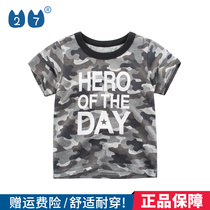 27kids boy pure cotton thin section Han Tong clothing new summer clothing 2022 Summer children short sleeve T-shirt camouflak brand