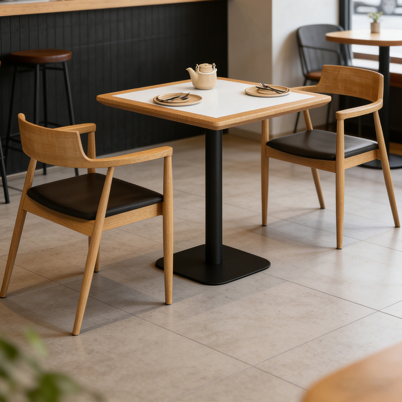 Commercial Slate Dining Table Fast Food Snack Bar Noodle Shop Canteen Coffee Afternoon Tea Square Table and Chair Set 2506