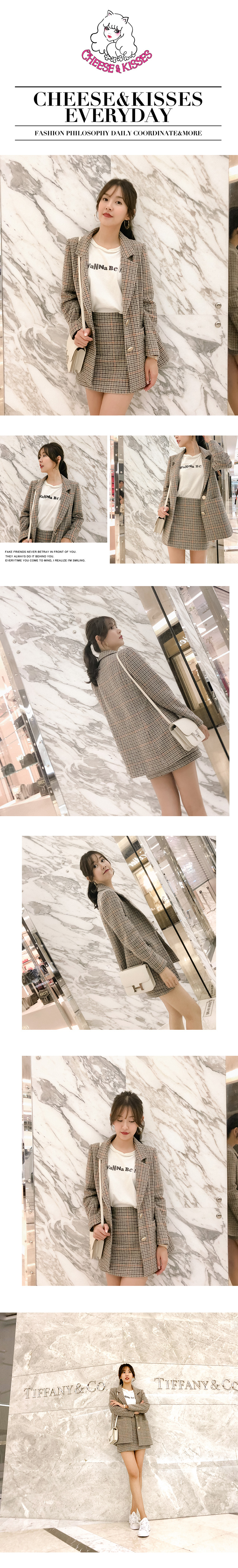 Zhang Zikai cheeseandkisses2018 mới kẻ sọc giản dị phù hợp với nữ mùa đông ve áo dài tay áo # áo vest nữ