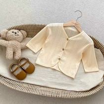 Childrens shawl pure cotton coat small cape going out hollow breathable baby spring and autumn thin shirt baby cardigan baby girl
