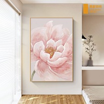 Purely hand-painted peony flower oil painting large living room floor-to-ceiling painting blooming rich decorative painting modern light luxury porch hanging painting