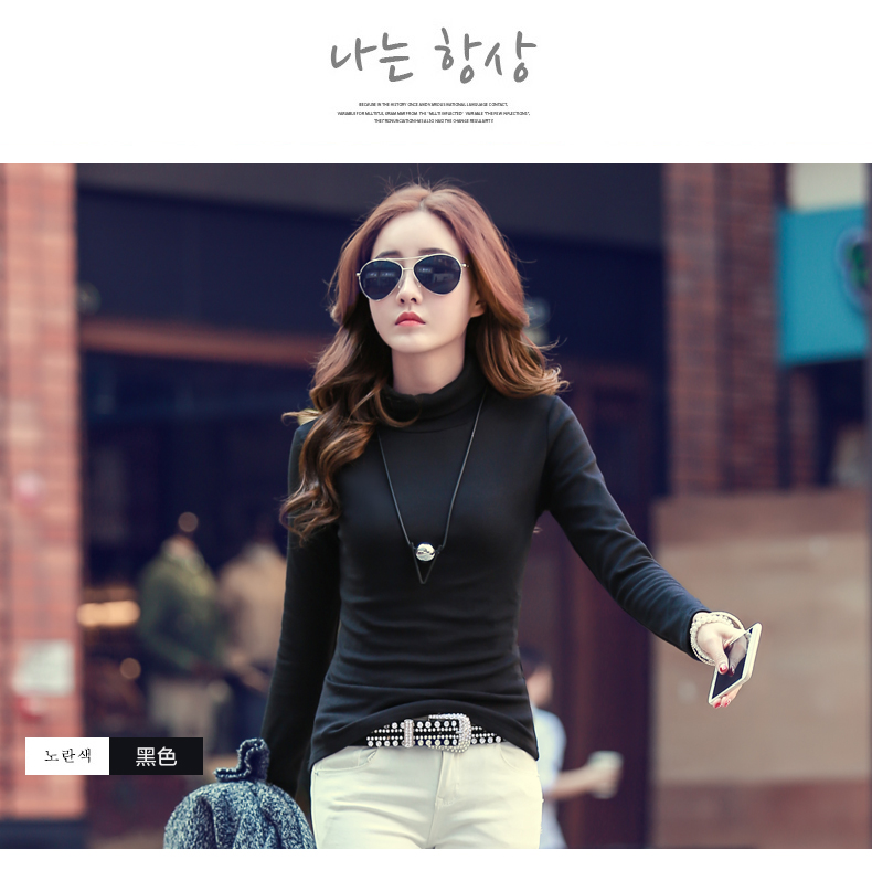 Áo thun cotton cổ cao nữ tay dài Slim size nữ rộng màu áo thun bó sát áo khoác mùa thu quần áo mặc áo thun nữ hàng hiệu