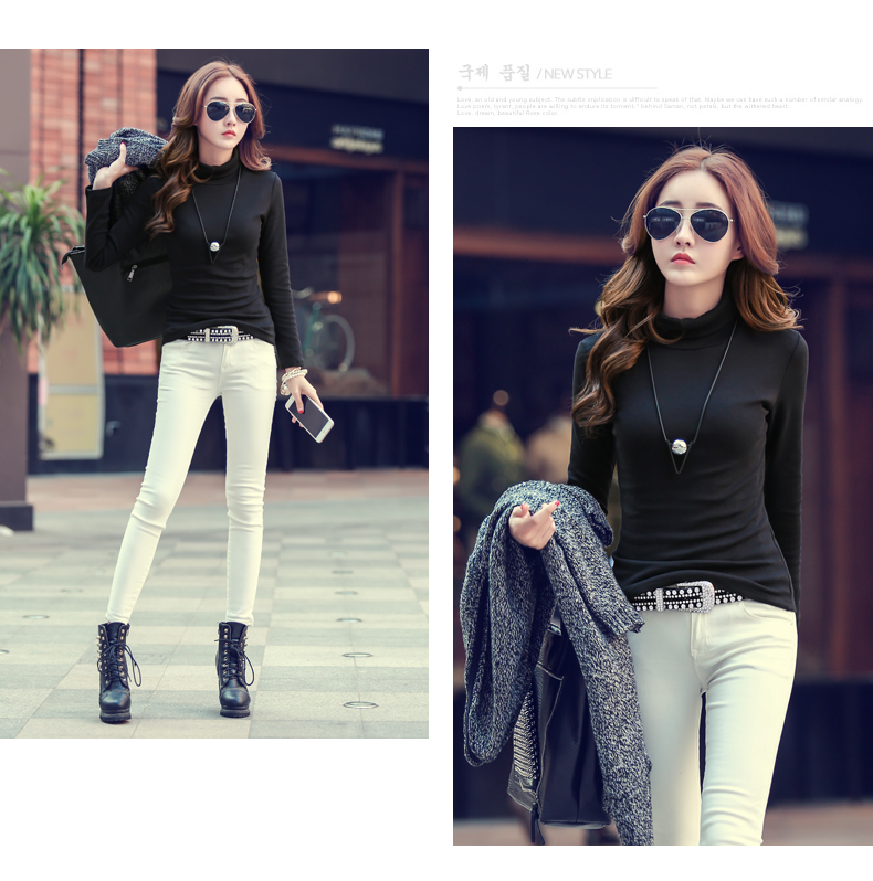 Áo thun cotton cổ cao nữ tay dài Slim size nữ rộng màu áo thun bó sát áo khoác mùa thu quần áo mặc áo thun nữ hàng hiệu