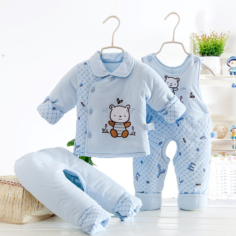 Baby cotton coat set thickened winter 0-1 year old male and female baby winter clothes 3-6 months newborn cotton jacket three-piece set