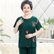 Grandma dress cotton silk suit in old age slim summer mother short sleeve cotton silk pyjamas woman wife man artificial cotton