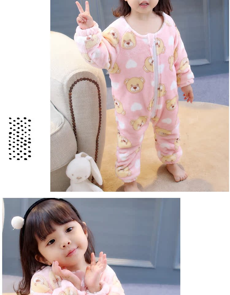 Bộ đồ ngủ trẻ em Xiêm mùa thu và mùa đông Lông cừu san hô dày 1 Túi ngủ chống bé 3 tuổi Phim hoạt hình bé gái Flannel Tide áo trẻ em