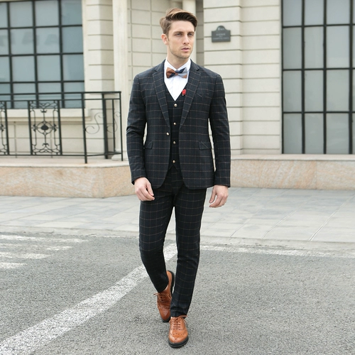 Комплект, платье, мужской классический костюм для отдыха, облегающий крой, 3 предмета, в корейском стиле