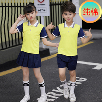 2019 new kindergarten garden clothes elementary school uniforms summer clothing all pure cotton Summer Inslem wind short sleeve suit wholesale