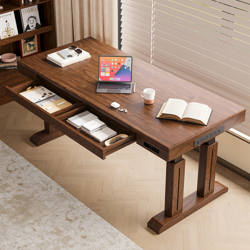 Tanmuji North American Black Walnut Electric Height Adjustable Desk Pure Solid Wood Electric Computer Height Adjustable Office Desk Th20