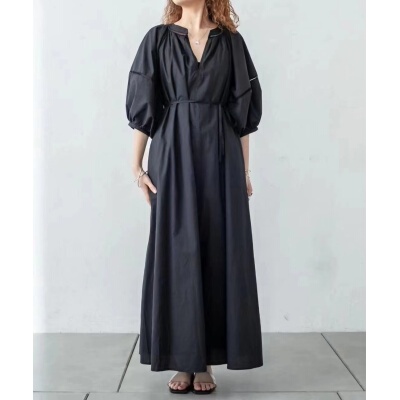 Amazon's Best-Selling Export Single 2023 Summer Style Extra-Long Loose Lantern Sleeve Double-Sided Pure Color V Neck Dress