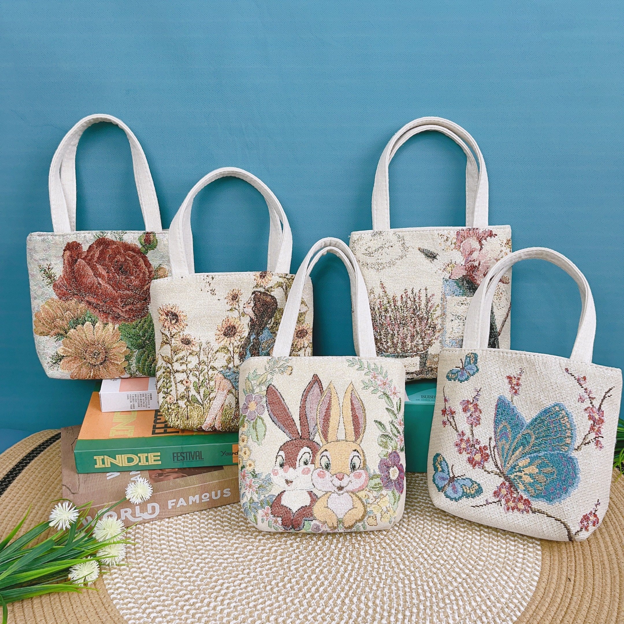 Сумка из жаккардового холста с вышивкой, милая сумка для телефона с мультяшным принтом, миниатюрная маленькая сумочка, художественная свежая сумка, простая.