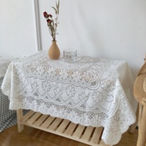 ins Vintage white lace tablecloth Simple pastoral coffee table cloth Bedside cover cloth hollow lace background cloth decoration