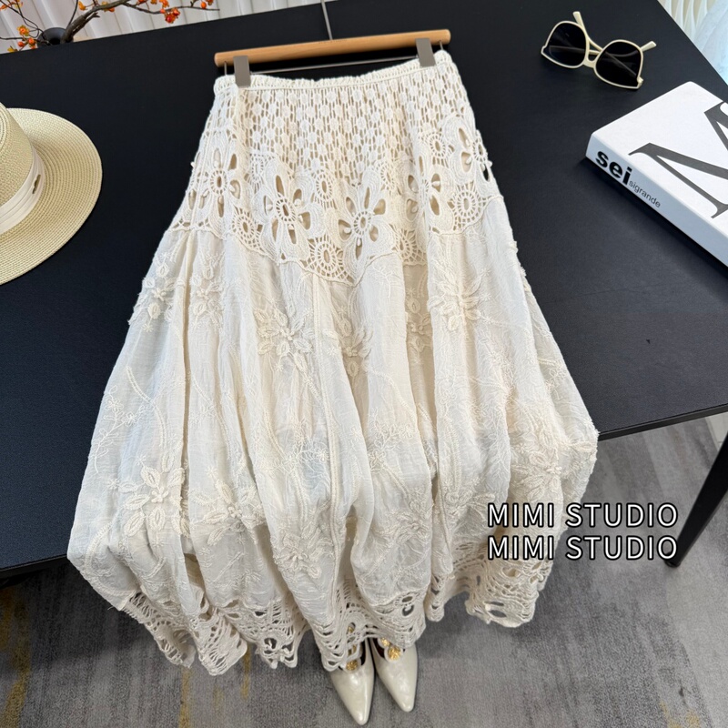 Bohemian Hollow-Out Crochet Skirt for Women, 2026 Summer Lazy Vacation Style, Niche Elegant Long Skirt with a Large Hem