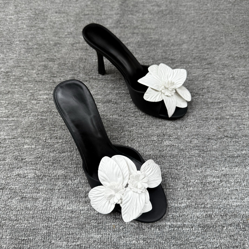 Foreign Trade Single Item 2025 New Fashion Floral High Heels Shallow Mouth Elegant Stiletto Versatile Sandals Slip-On Shoes for Women