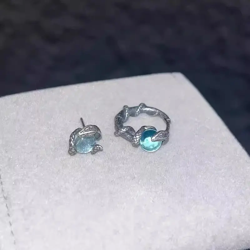 Cool and Elegant Snake Winding Around Moonstone Earrings, Exquisite and Niche High-End Snake Year 2025 Zodiac Year Earrings