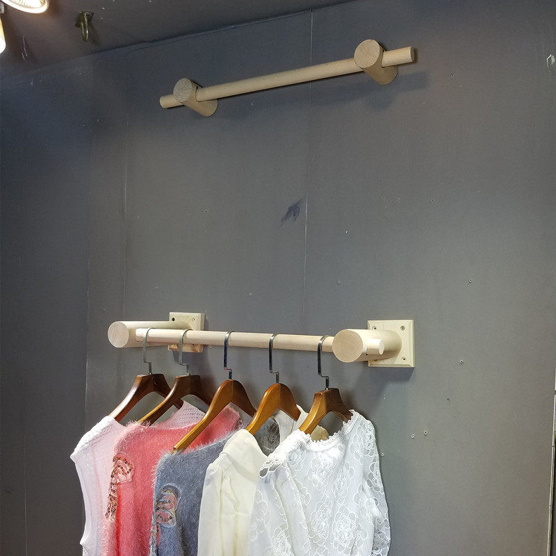 Clothing Store Upper Wall Display Rack Positive Hanging Clothes Hanger Women Clothing Clothes Shelves Retro Solid Wood Display Show Shelf