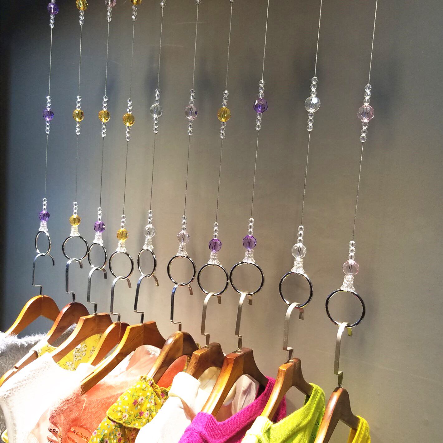 Clothes Rings Hanger Clothing Shop Display Rack Upper Wall Hanging Chain Hooks Beads Necklace Shop Window Props Crystal Pendant Chain