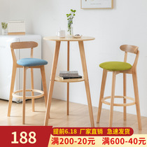 Solid wood Bar table small round table Home Leisure minimalist Balcony Chairs Combine Nordic High Footstool Bar Chair