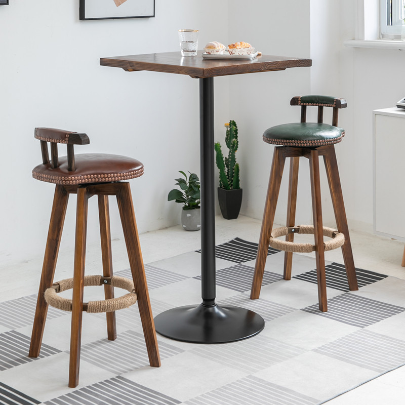 Bar table solid wood stools long table and chair combination small table simple home bar American round table carbonization