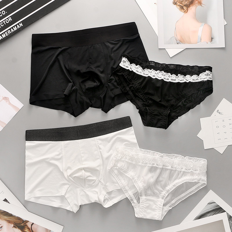 2 Dress Lovers Pants Ice Silk Sexy one man and one woman cute couple's underwear Underwear Eroy Passion Lace Suit