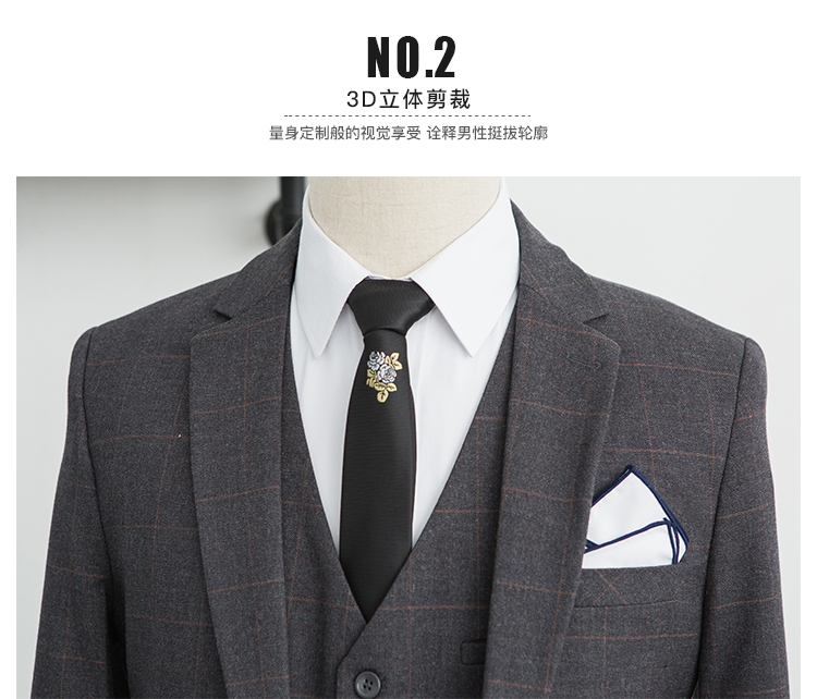 Bộ đồ vest mùa thu đông phiên bản Hàn Quốc của ba người đàn ông lịch lãm kinh doanh bộ đồ mỏng kẻ sọc váy cưới đồ vest
