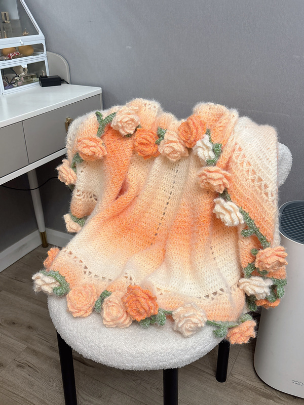 Finished Product in Stock: Bouquet Blanket, Finished Crochet Yarn Rose Flower, Gift for Girlfriend Finished Product in Stock: Bouquet Blanket, Finished Crochet Yarn Rose Flower, Gift for Girlfriend