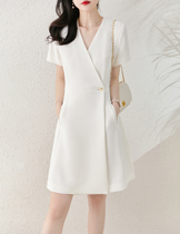 RAGR high-quality OL line standard exquisite cabinet feel textured white slim V-neck dress for womens summer