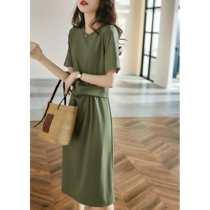 RAGR light mature womens spring and summer waist drape triacetate lyocell dress